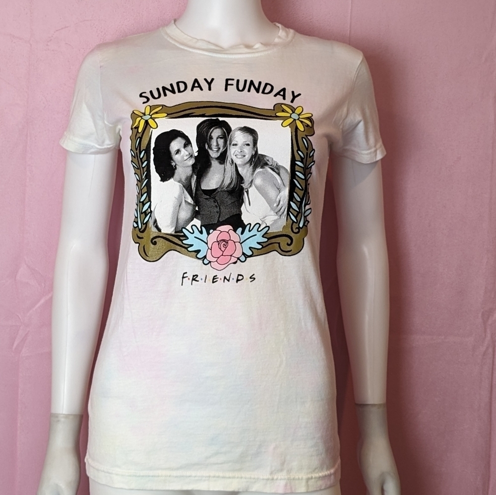 Friends Sunday Funday Short Sleeve Monica Rachel and Phoebe Graphic Tie Dye Tee